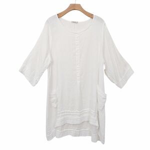 Lungo Larno Dress Womens 1X White Linen Long Sleeve Relaxed Fit Italy Beach